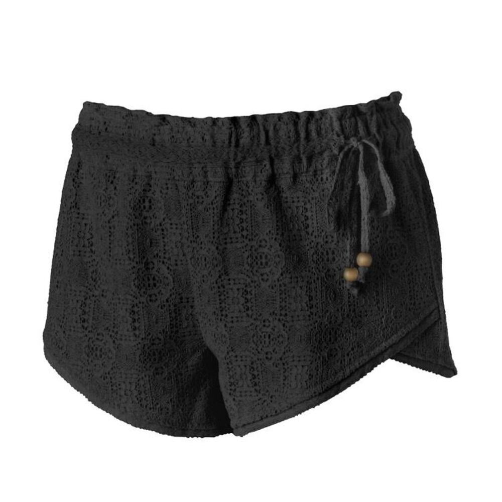 Rewind Black Envelope Hem Lace Elastic Waist Women's Shortie Shorts Size M